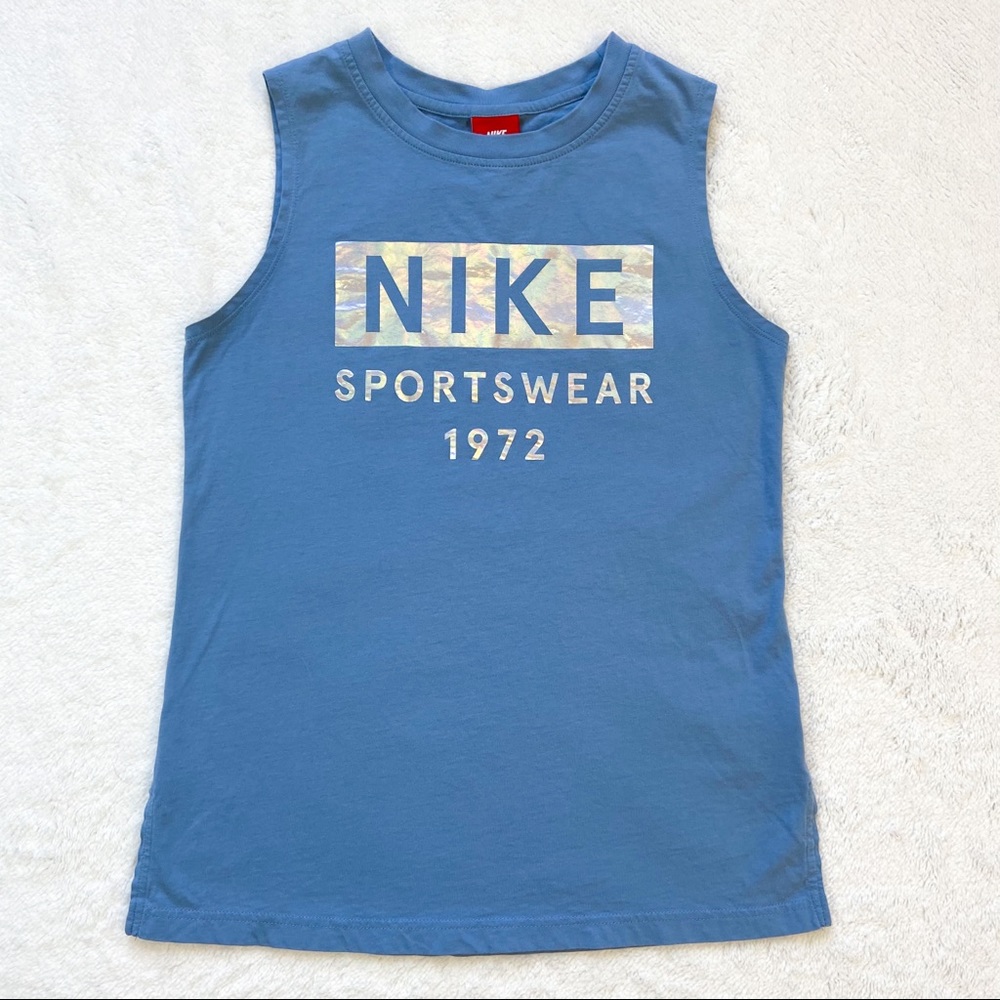 Nike sleeveless tank top blue with holo letters